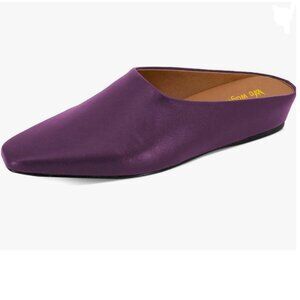 wo wagas Purple Mules Low Wedge Heel Slippers Square Toe Slip On Shoe Indoor